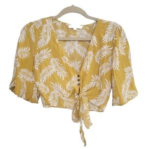 Mustard floral crop tie blouse